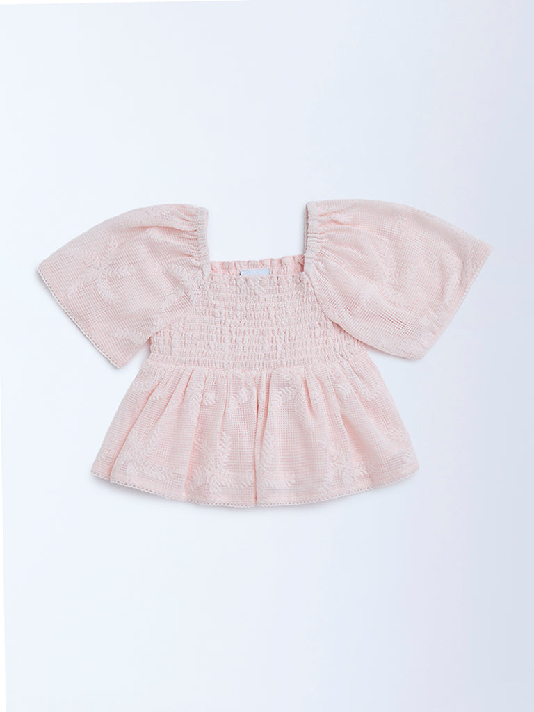 HOP Kids Light Pink Smocked Cotton-Blend Top