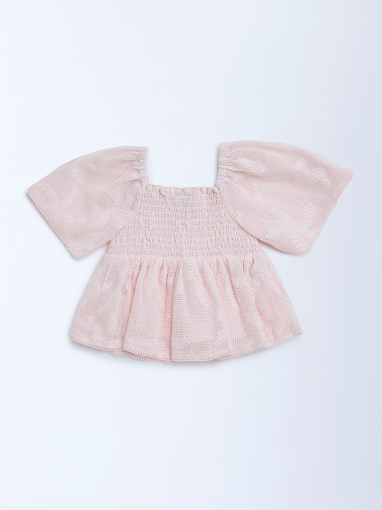 HOP Kids Light Pink Smocked Cotton-Blend Top
