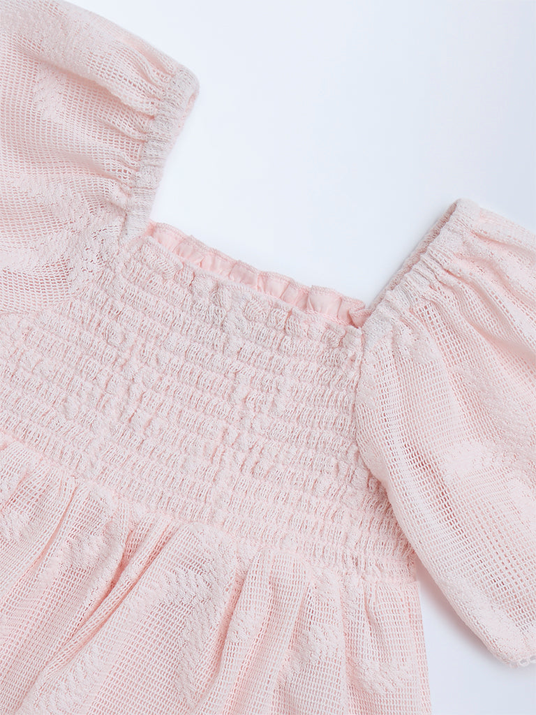 HOP Kids Light Pink Smocked Cotton-Blend Top