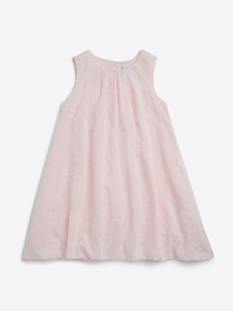 HOP Kids Light Pink Embroidered Cotton A-Line Dress