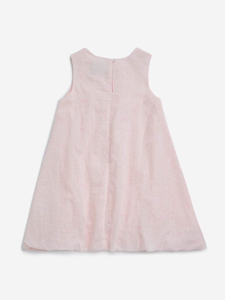 HOP Kids Light Pink Embroidered Cotton A-Line Dress