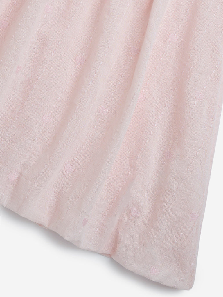 HOP Kids Light Pink Embroidered Cotton A-Line Dress