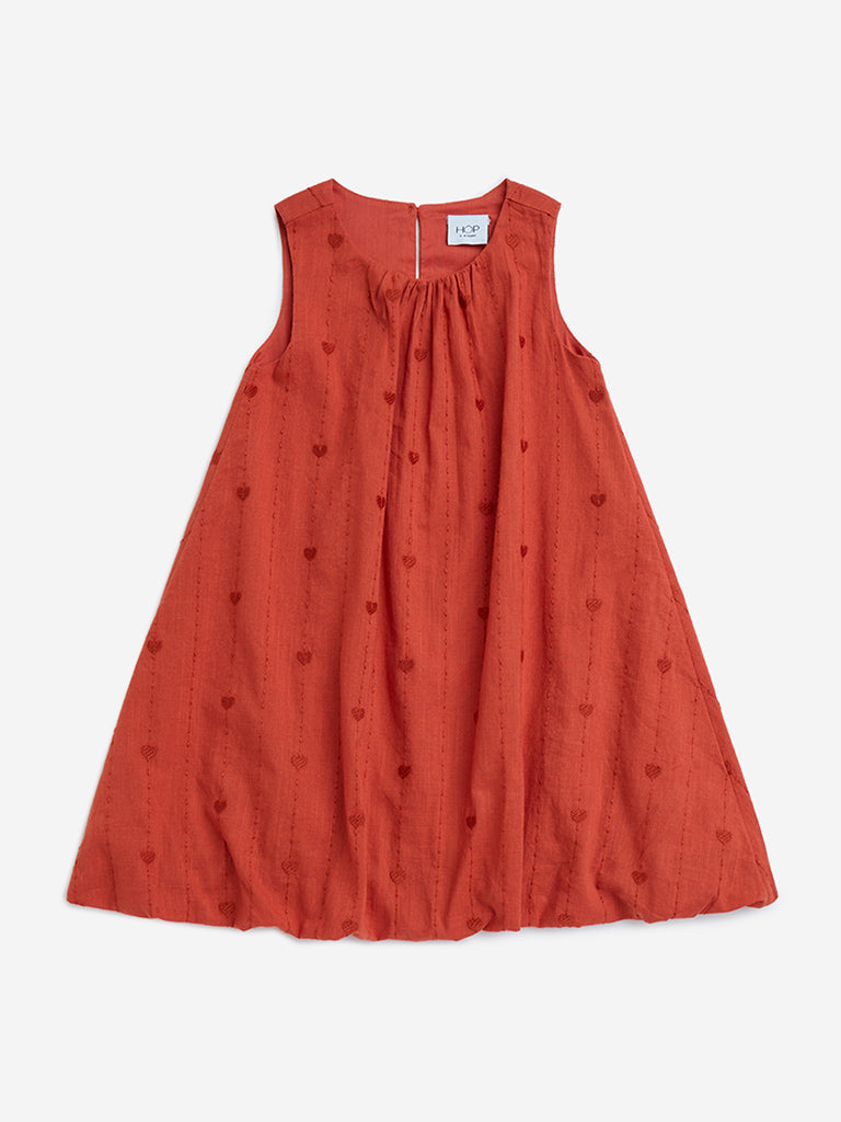 HOP Kids Red Heart Detailed Cotton A-Line Dress