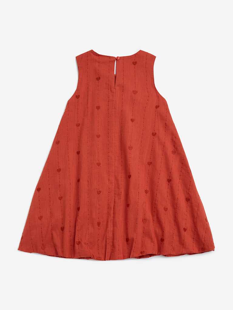 HOP Kids Red Heart Detailed Cotton A-Line Dress