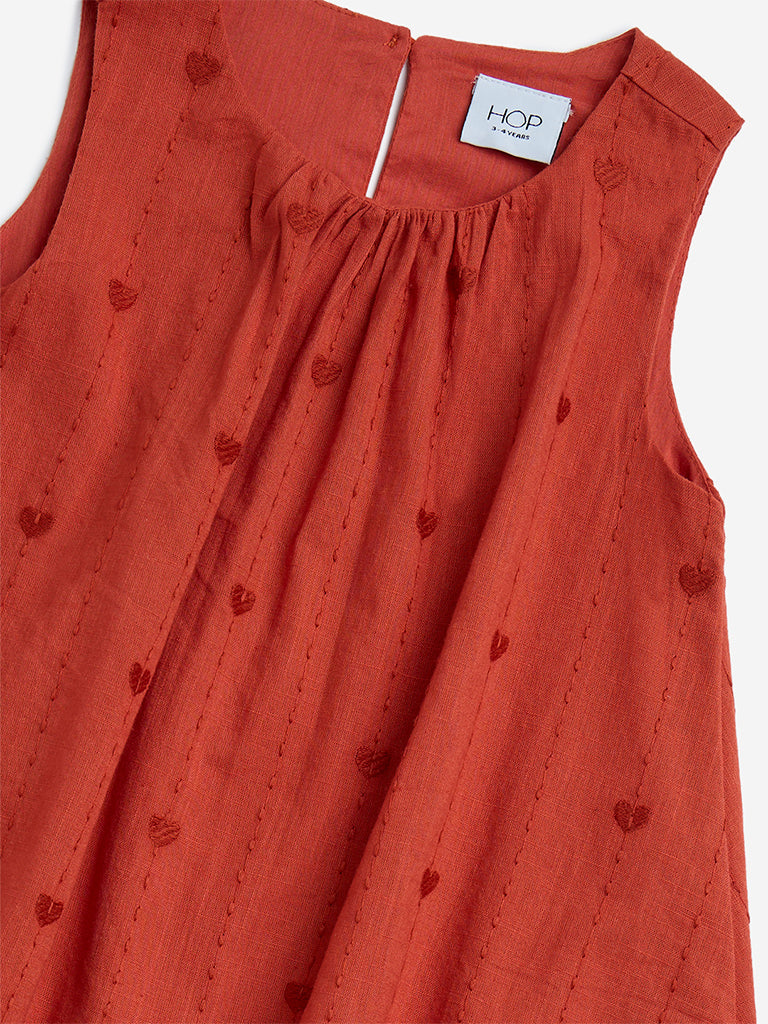 HOP Kids Red Heart Detailed Cotton A-Line Dress