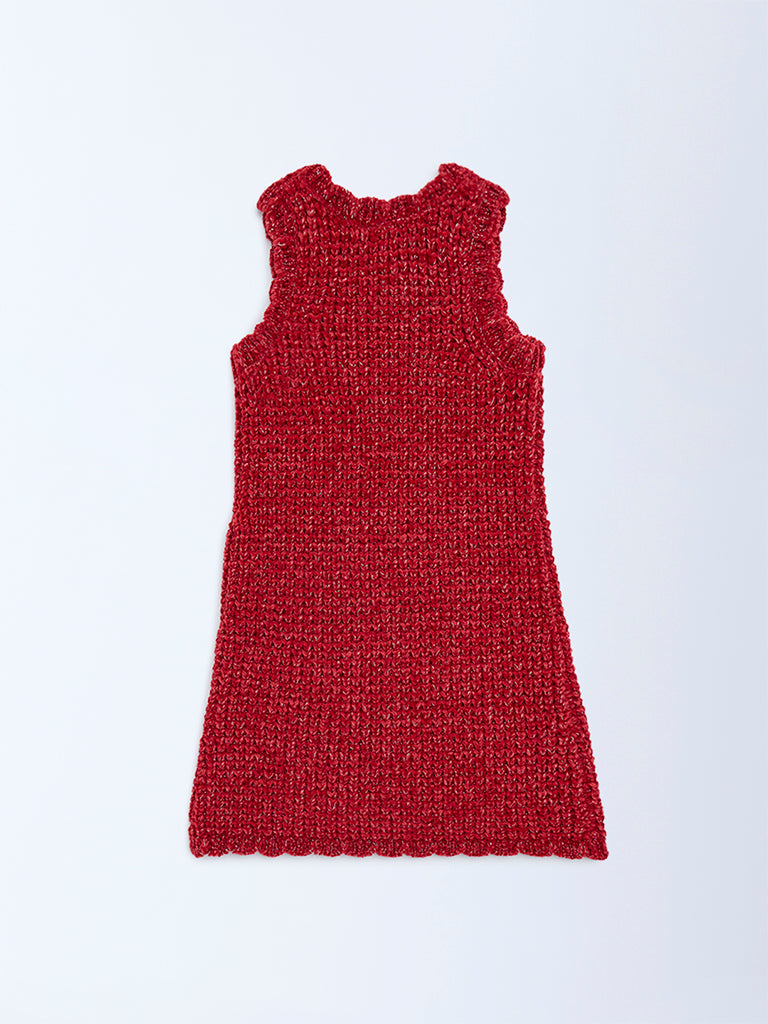 HOP Kids Red Knit-Textured A-Line Dress