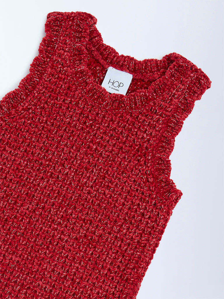HOP Kids Red Knit-Textured A-Line Dress