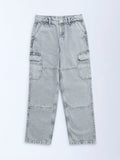 Y&F Kids Grey Faded Relaxed-Fit Mid-Rise Jeans