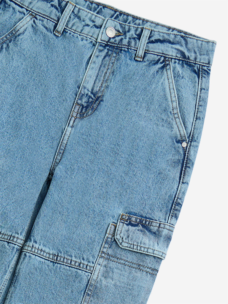 Y&F Kids Blue Cargo-Style High-Rise Jeans