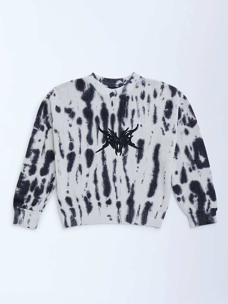Y&F Kids Off-White Tie-Dye Patterned Cotton Sweater