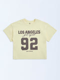 Y&F Kids Yellow Printed Cotton T-Shirt