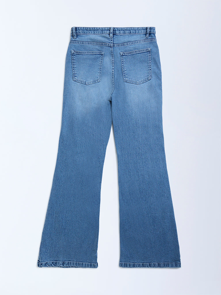 Y&F Kids Blue Faded Bootcut High-Rise Jeans