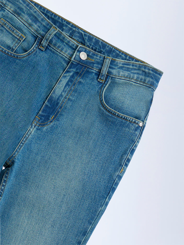 Y&F Kids Blue Faded High-Rise Bootcut Jeans