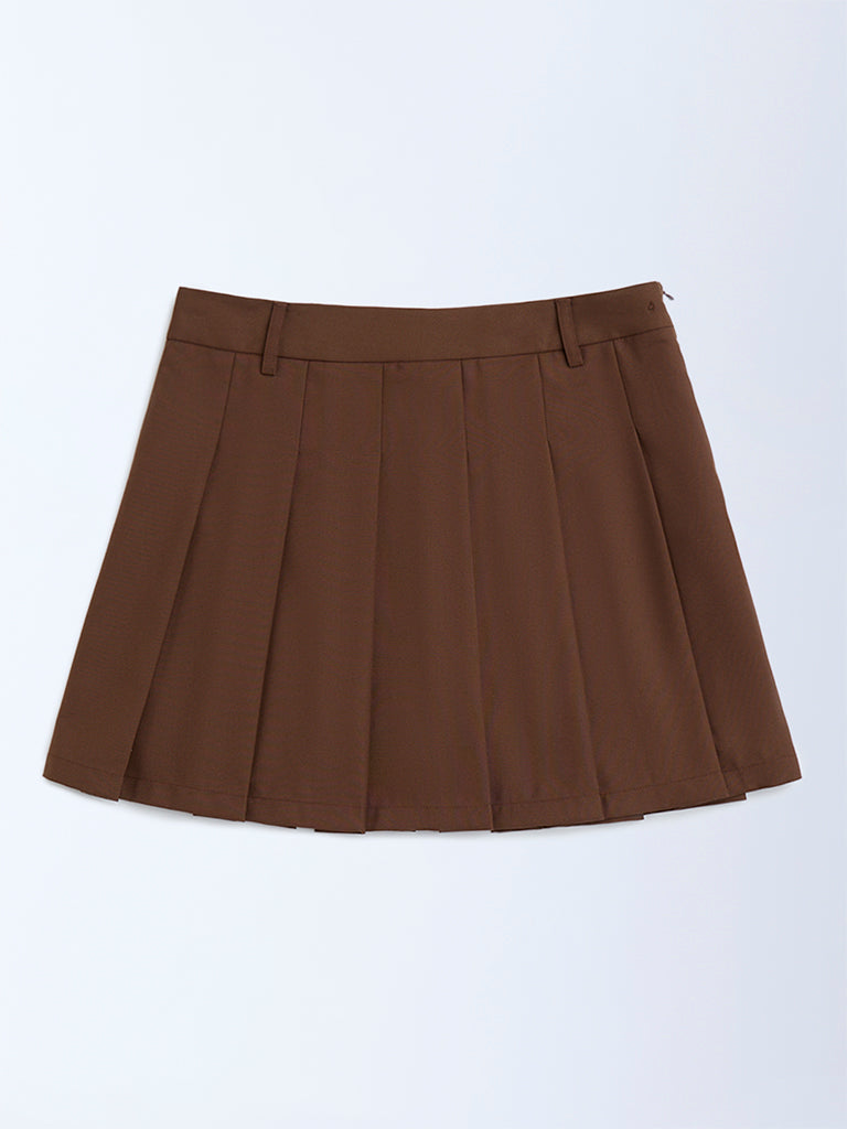 Y&F Kids Brown Box Pleated High-Rise Skirt