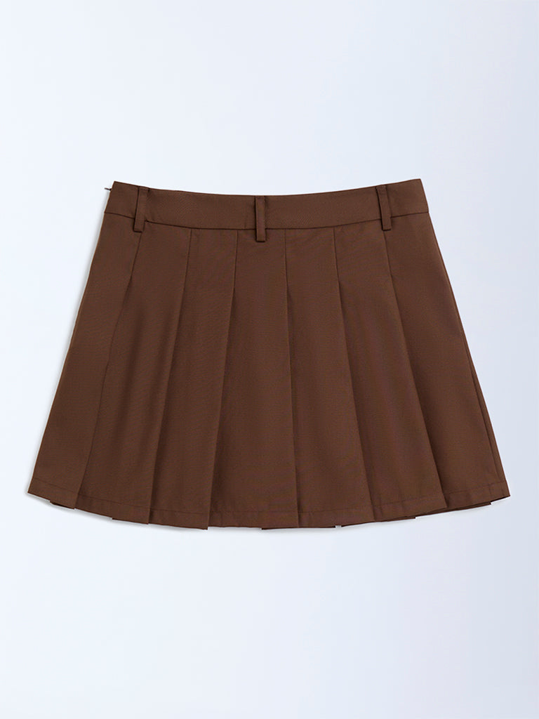 Y&F Kids Brown Box Pleated High-Rise Skirt