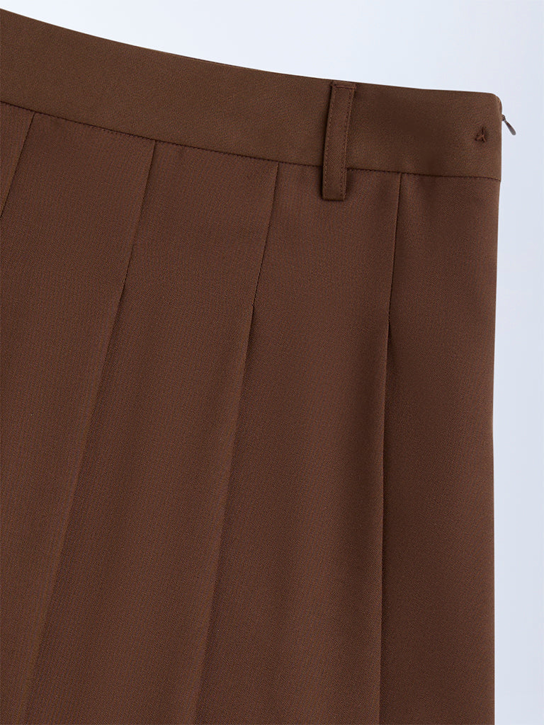 Y&F Kids Brown Box Pleated High-Rise Skirt