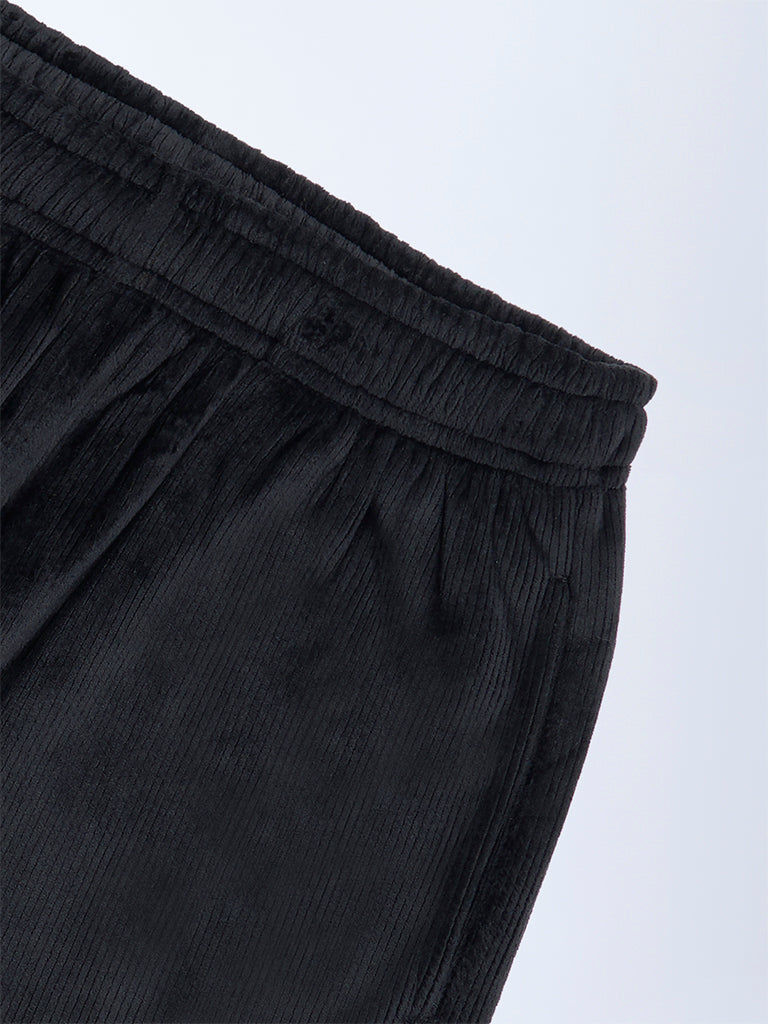 Y&F Kids Black High-Rise Velvet Trousers