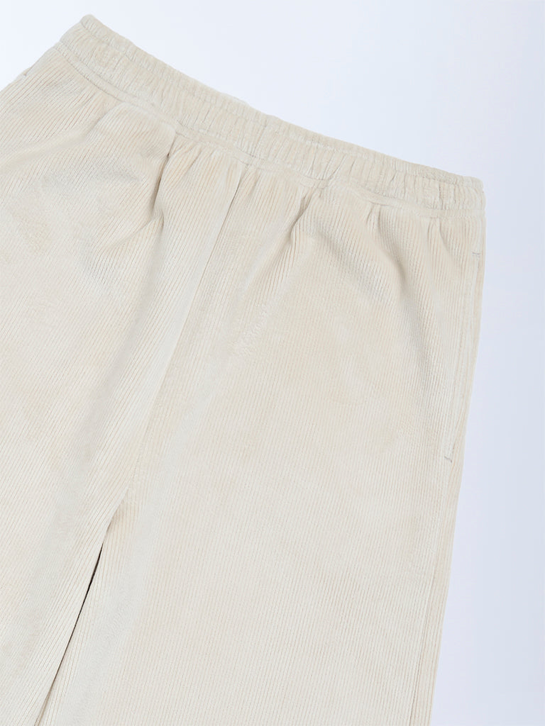 Y&F Kids Beige Cargo-Style High-Rise Cotton Trousers