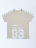 Y&F Kids Beige Text Printed Cotton T-Shirt