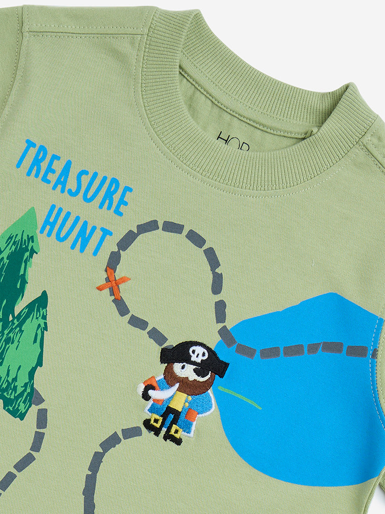 HOP Kids Sage Printed Cotton T-Shirt