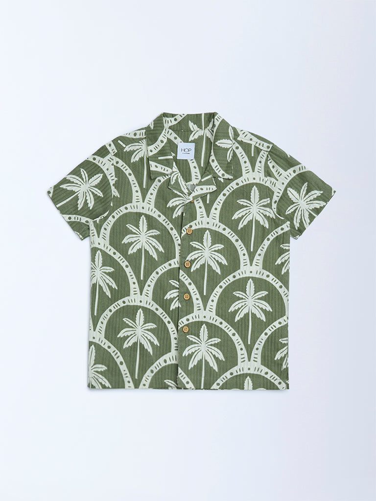 HOP Kids Olive Tropical-Inspired Cotton-Blend Shirt