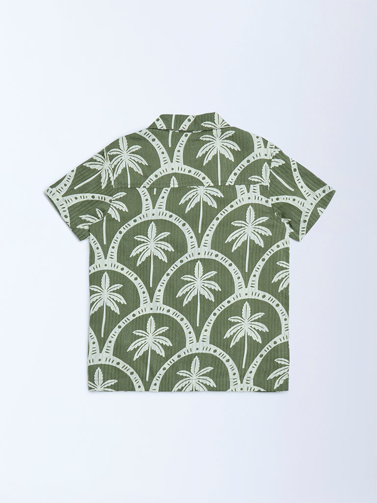HOP Kids Olive Tropical-Inspired Cotton-Blend Shirt