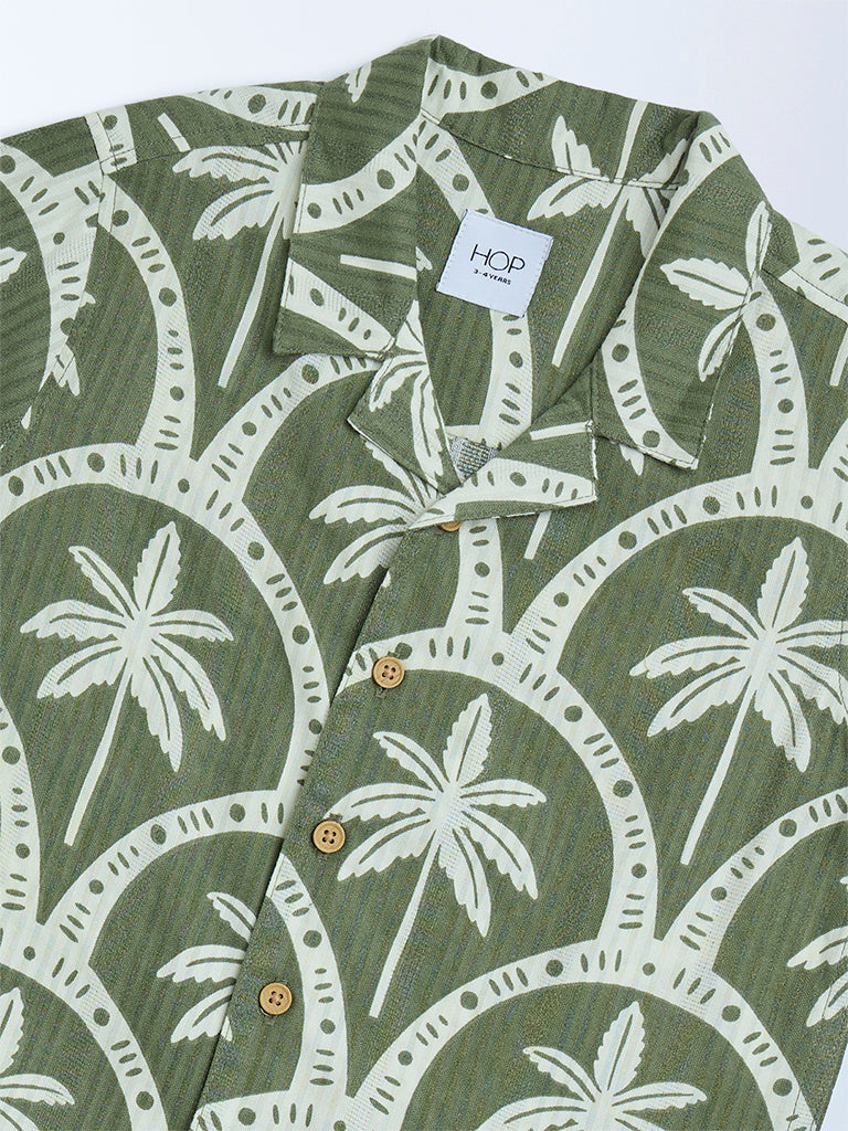 HOP Kids Olive Tropical-Inspired Cotton-Blend Shirt