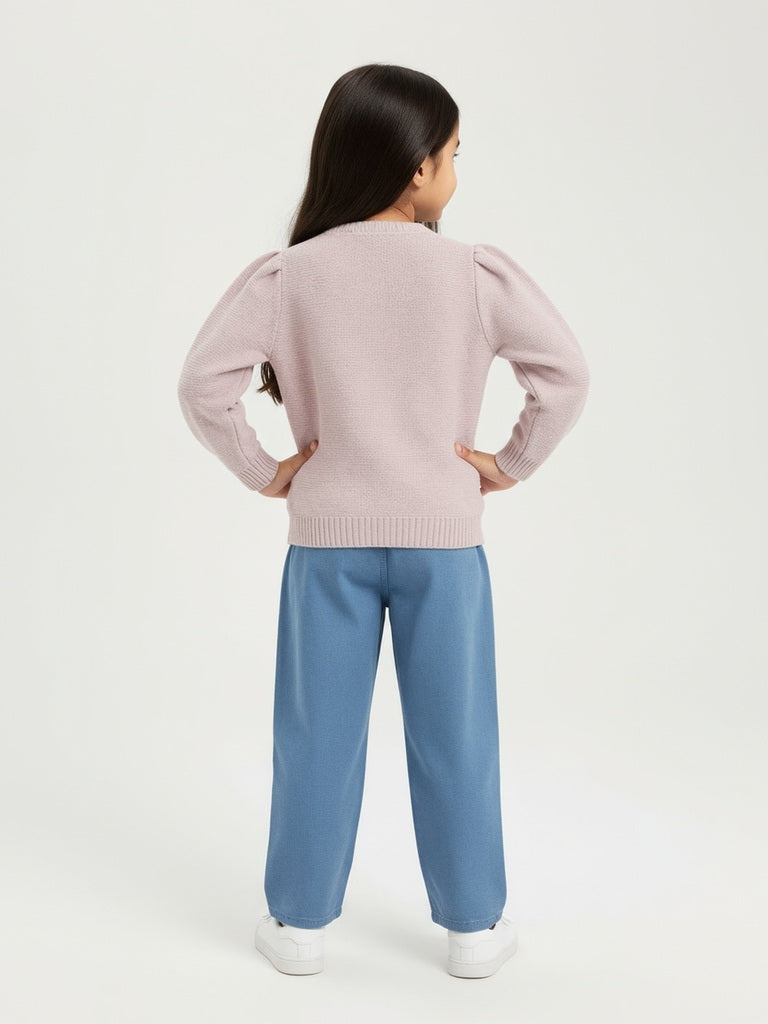 HOP Kids Pink Heart Embroidered Cotton Sweater