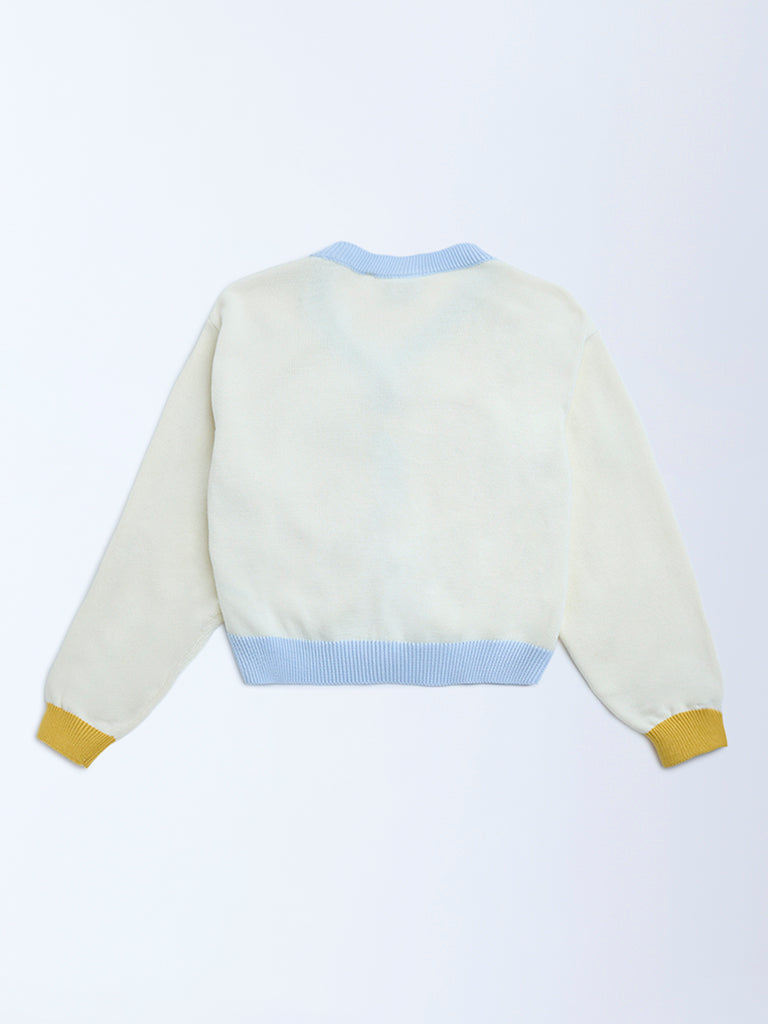 HOP Kids Off-White Embroidered Cotton Cardigan
