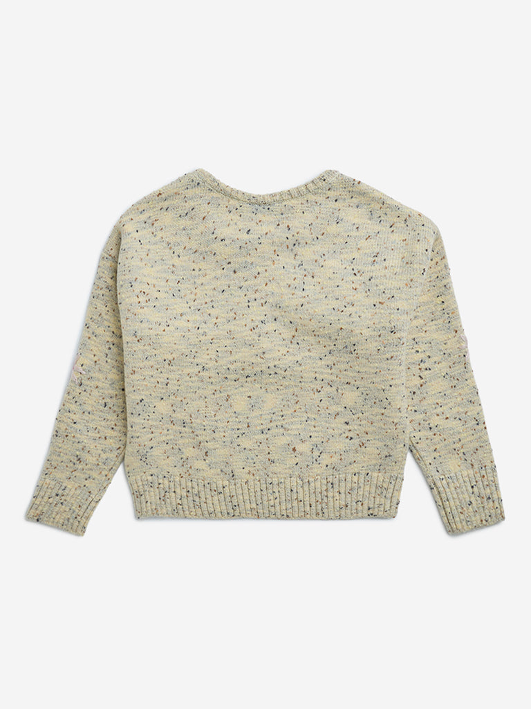 HOP Kids Beige Floral Embroidered Sweater