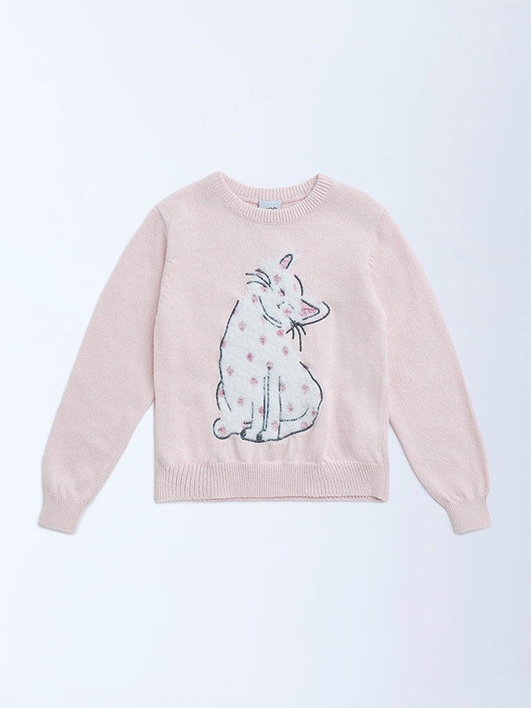 HOP Light Pink Animal Design Cotton Sweater