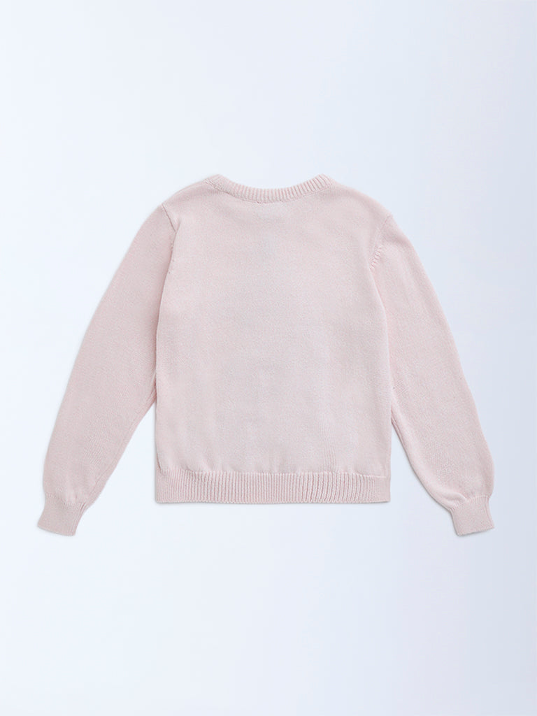 HOP Light Pink Animal Design Cotton Sweater