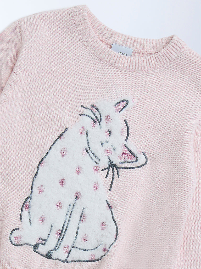 HOP Light Pink Animal Design Cotton Sweater