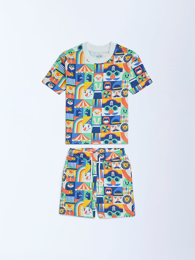HOP Kids Multicolour Cotton T-Shirt and Shorts Set