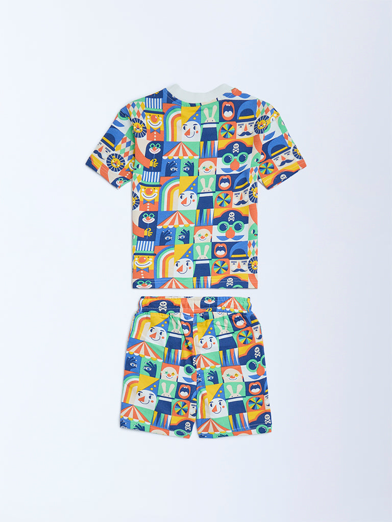 HOP Kids Multicolour Cotton T-Shirt and Shorts Set