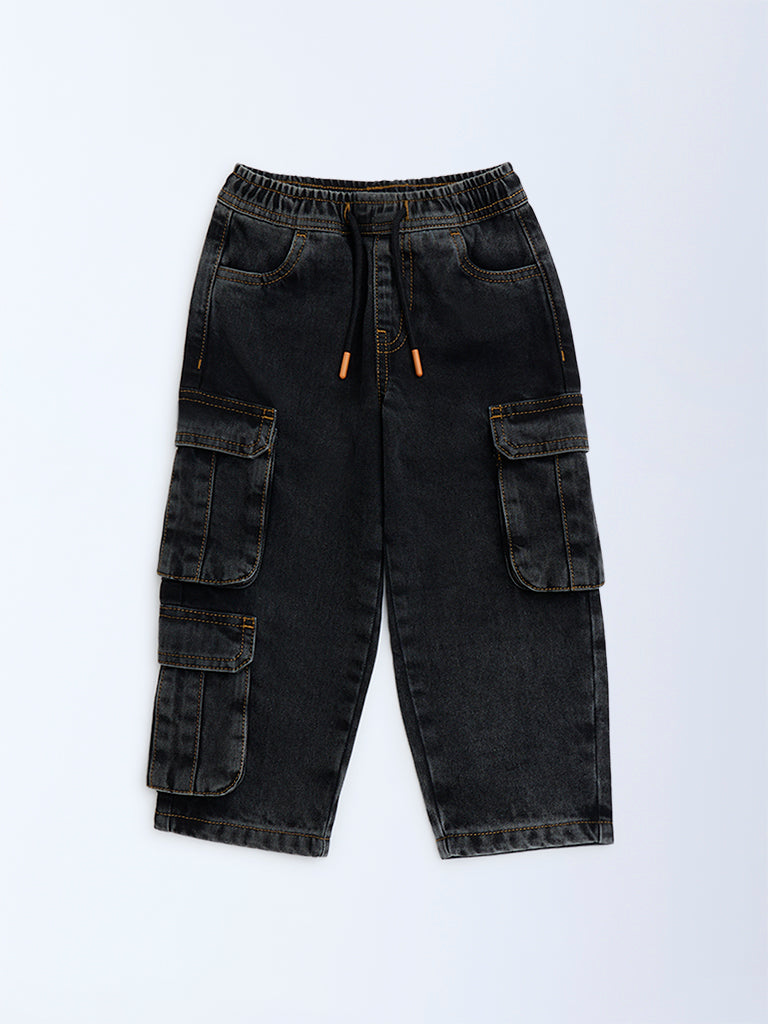 HOP Kids Charcoal Cargo-Style Mid-Rise Jeans