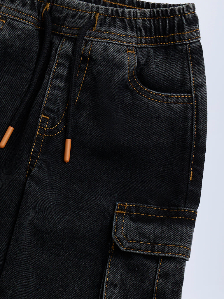 HOP Kids Charcoal Cargo-Style Mid-Rise Jeans