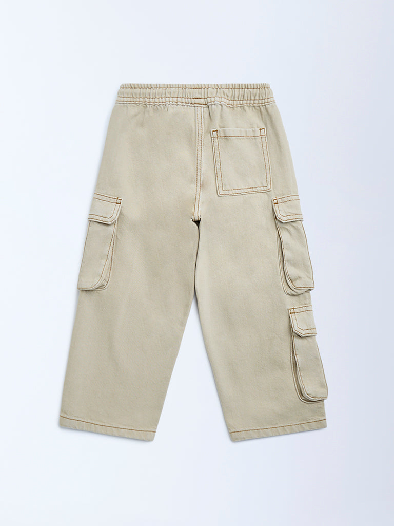 HOP Kids Beige Cargo-Style Mid-Rise Jeans