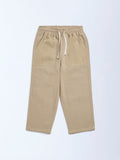HOP Kids Beige Solid Mid-Rise Cotton Trousers