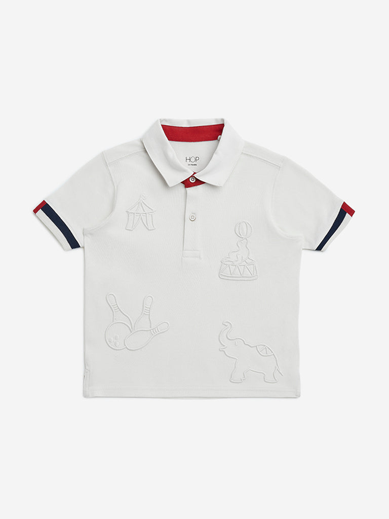 HOP Kids Off-White Embroidered Cotton Polo T-Shirt