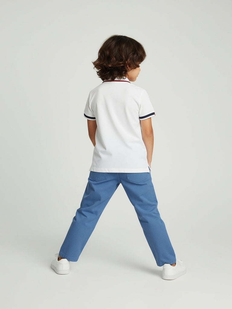 HOP Kids Off-White Embroidered Cotton Polo T-Shirt