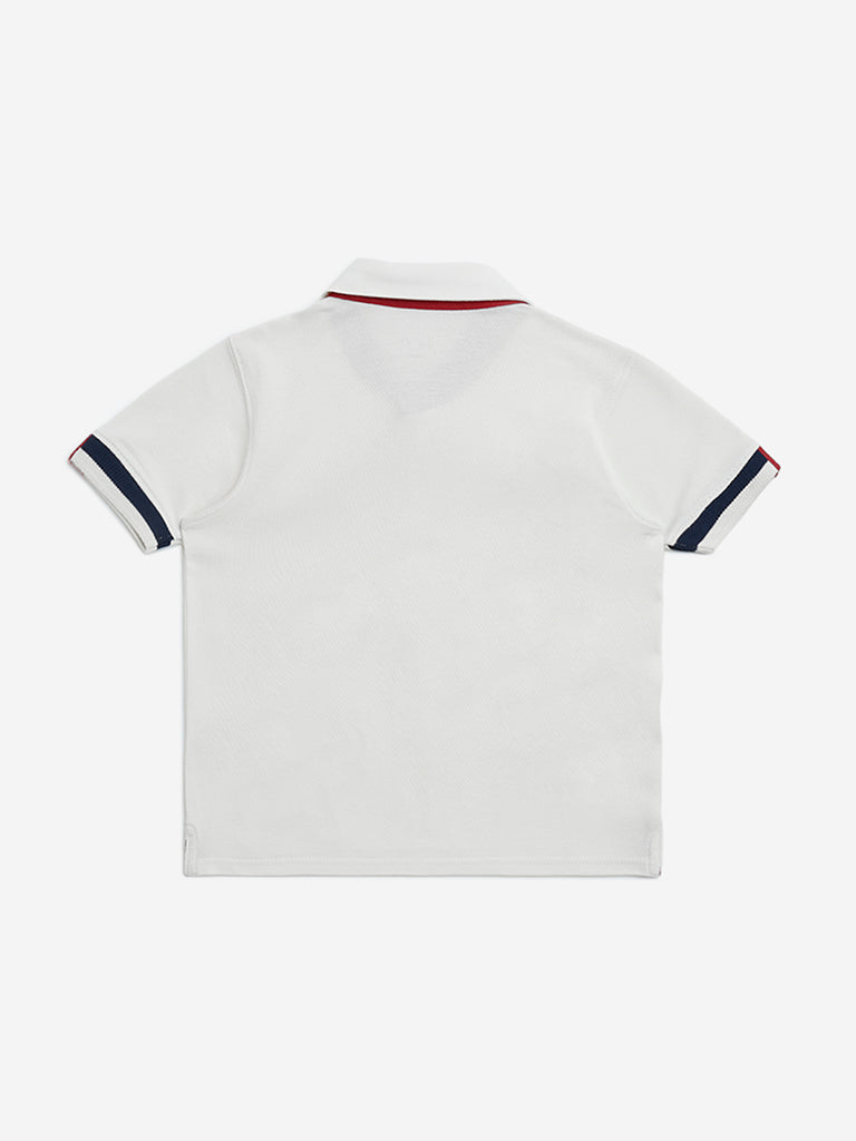HOP Kids Off-White Embroidered Cotton Polo T-Shirt