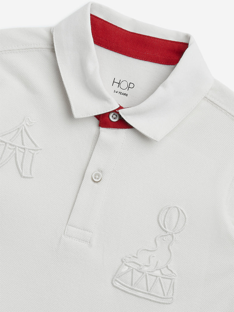 HOP Kids Off-White Embroidered Cotton Polo T-Shirt