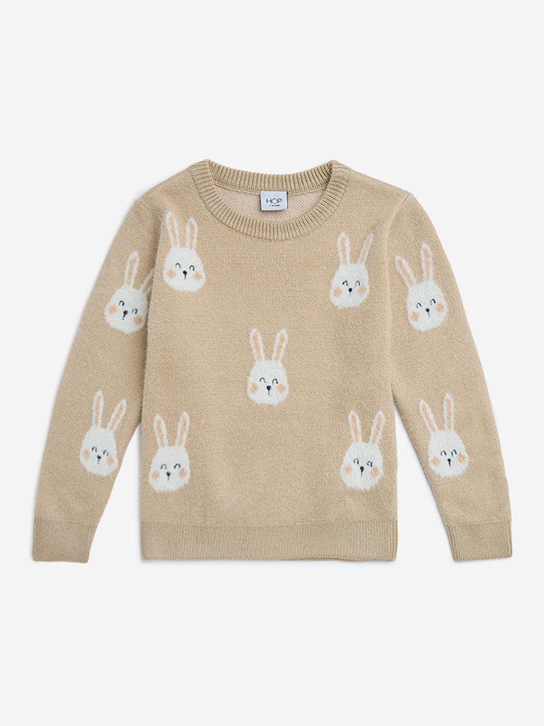 HOP Kids Beige Bunny Design Sweater