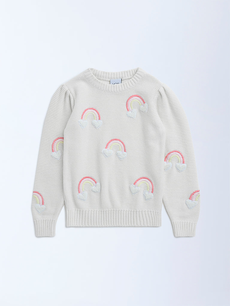 HOP Kids Off-White Rainbow Design Cotton Sweater