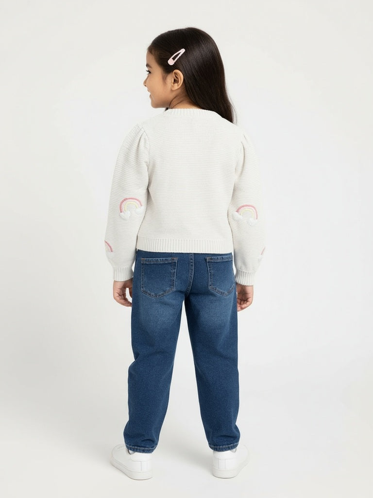 HOP Kids Off-White Rainbow Design Cotton Sweater