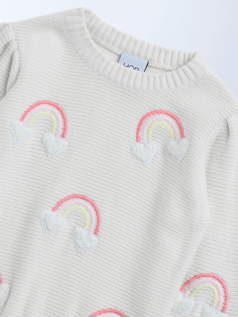 HOP Kids Off-White Rainbow Design Cotton Sweater