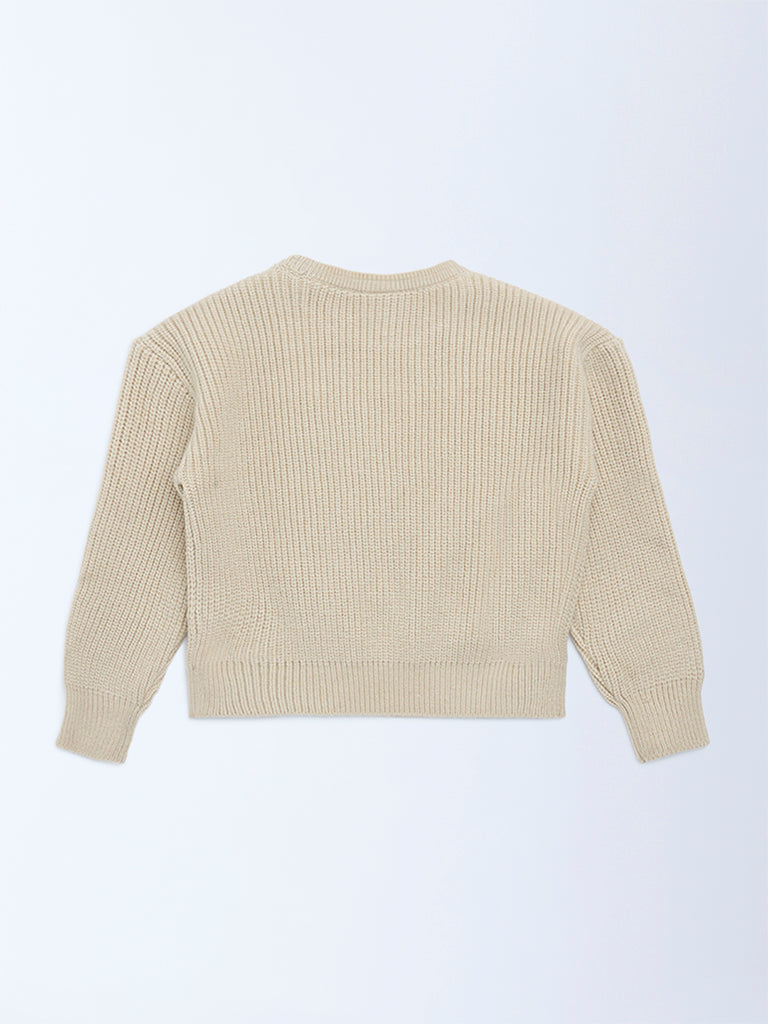 HOP Kids Beige Pearl-Detailed Sweater