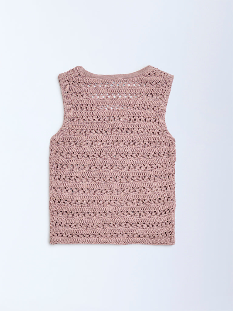 HOP Kids Dusty Pink Crochet Knitted Cotton Vest Top