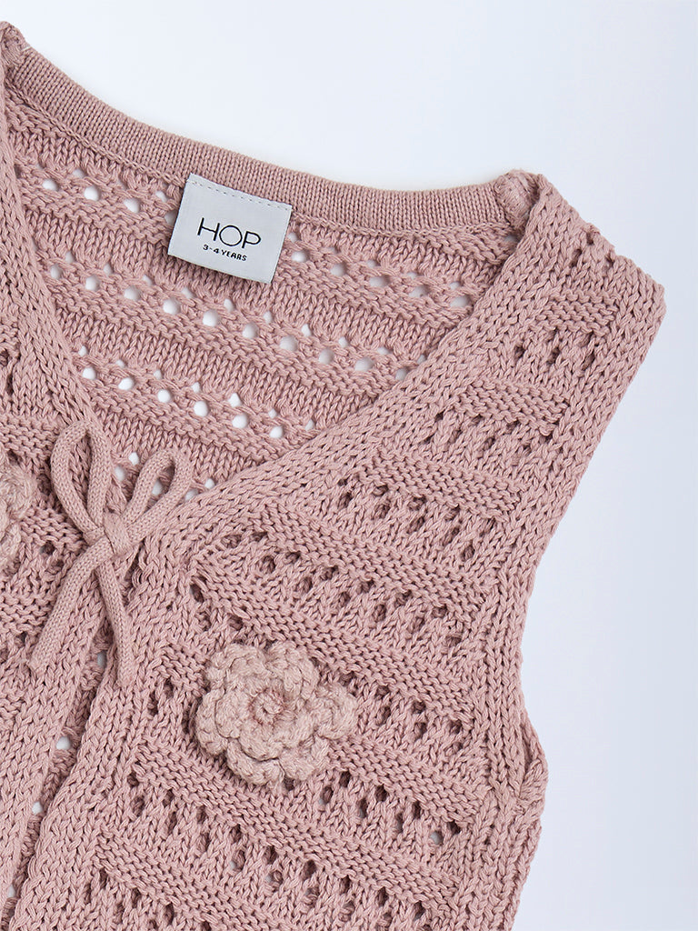 HOP Kids Dusty Pink Crochet Knitted Cotton Vest Top